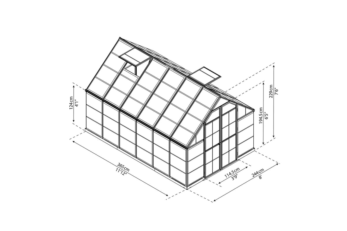Maze Octave Polycarbonate Greenhouse 8' x 12' Clear Roof (2.5m x 3.7m)