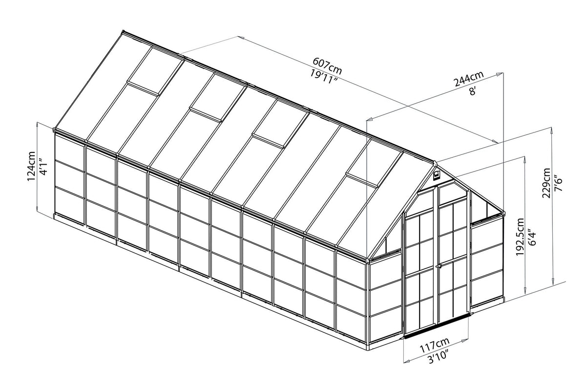 Maze Balance Polycarbonate Greenhouse 8' x 20' Silver (2.5m x 6.1m)