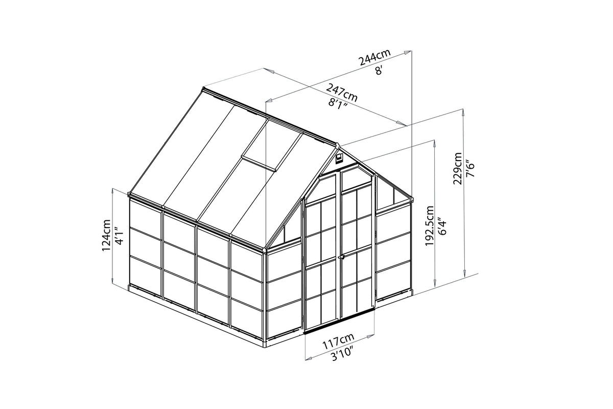 Maze Balance Polycarbonate Greenhouse 8' x 8' Silver (2.5m x 2.5m)