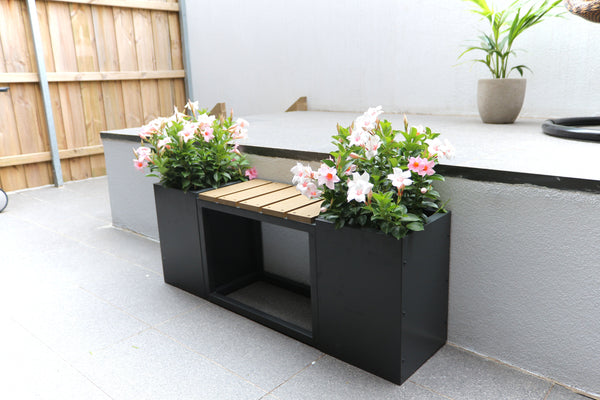 Greenlife Metal Designer Planter Boxes & Composite Seat - Charcoal