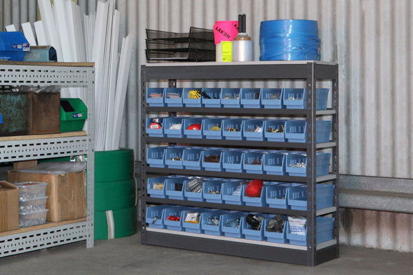 Summit Rivet Bin Shelving Units with Plastic Storage Bins - 40 Bins