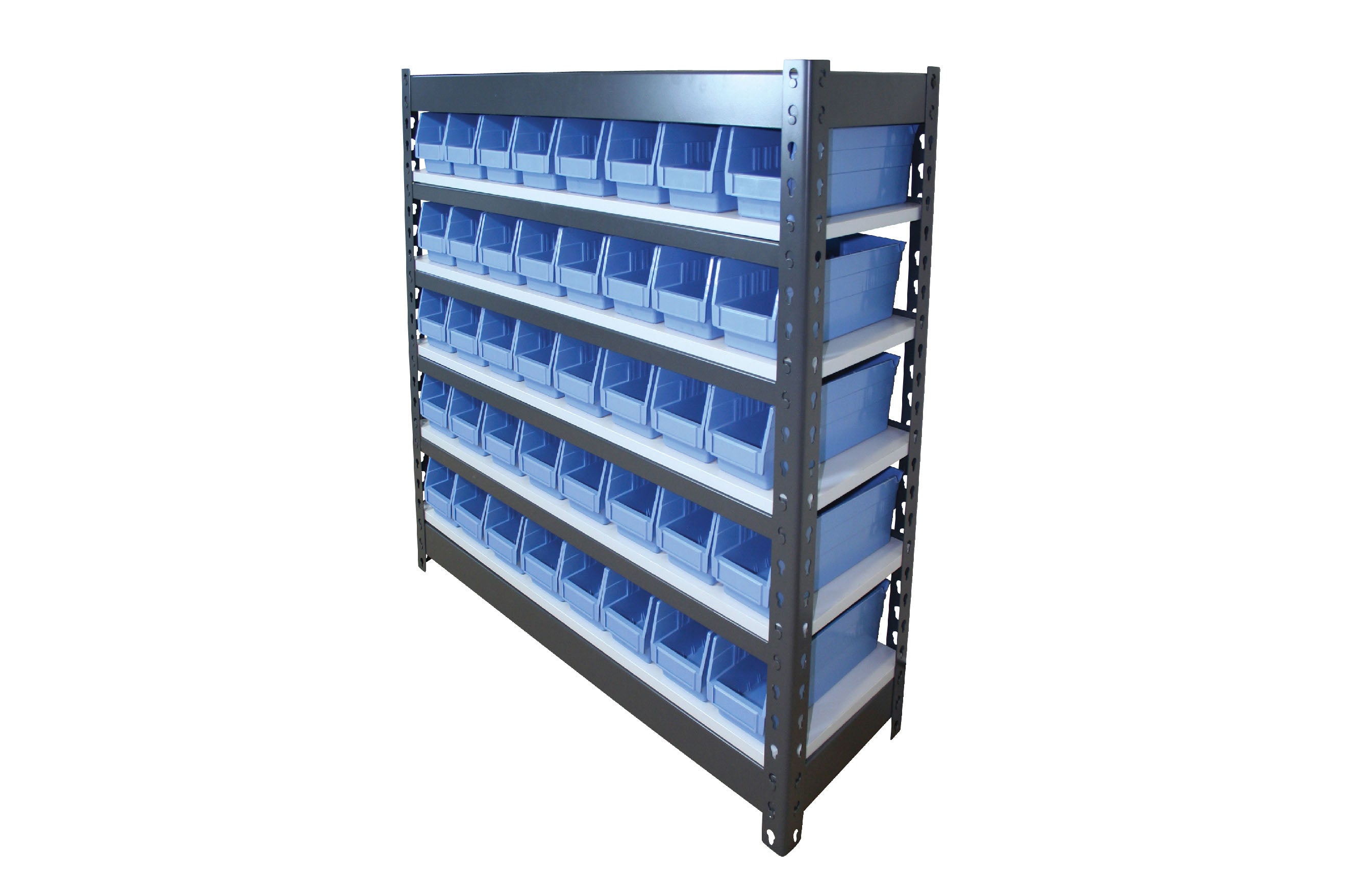 Summit Rivet Bin Shelving Units with Plastic Storage Bins - 40 Bins ...