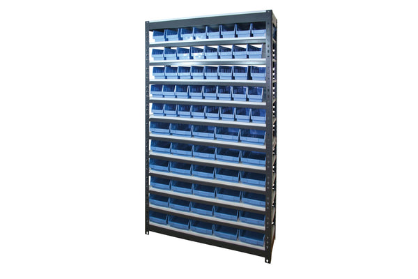 Summit Rivet Bin Shelving Units with Plastic Storage Bins - 70 Bins