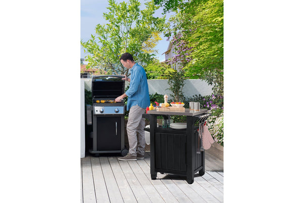 Keter Unity Mobile BBQ Prep and Storage Unit with Steel Bench Top