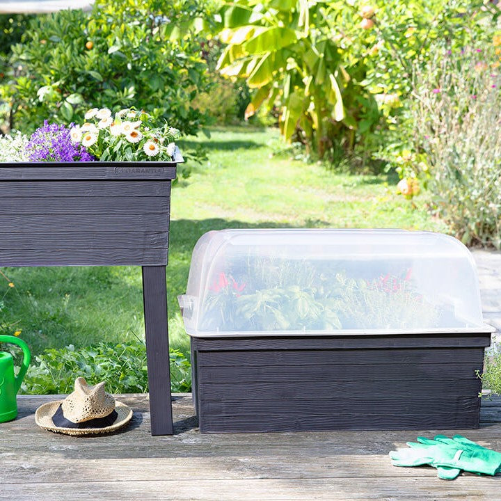 URBAN Plastic Raised Garden Planter & Cloche Cover 870H x 750W x 370D - Brown