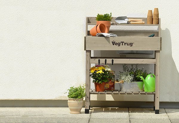 VegTrug Deluxe Wooden Raised Potting Bench - Grey Wash