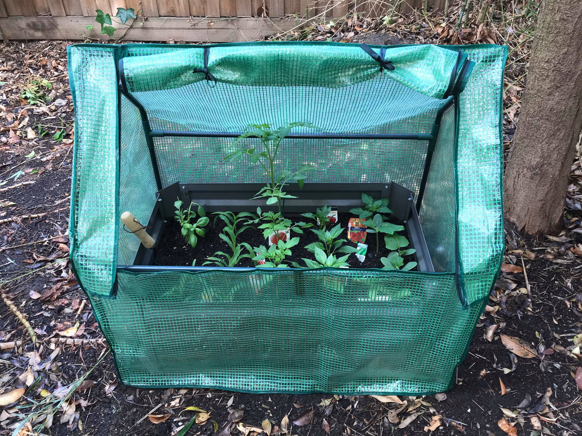 Greenlife Patio Garden Bed with Base Slate Grey + Drop Over Greenhouse 880 x 580 x 820