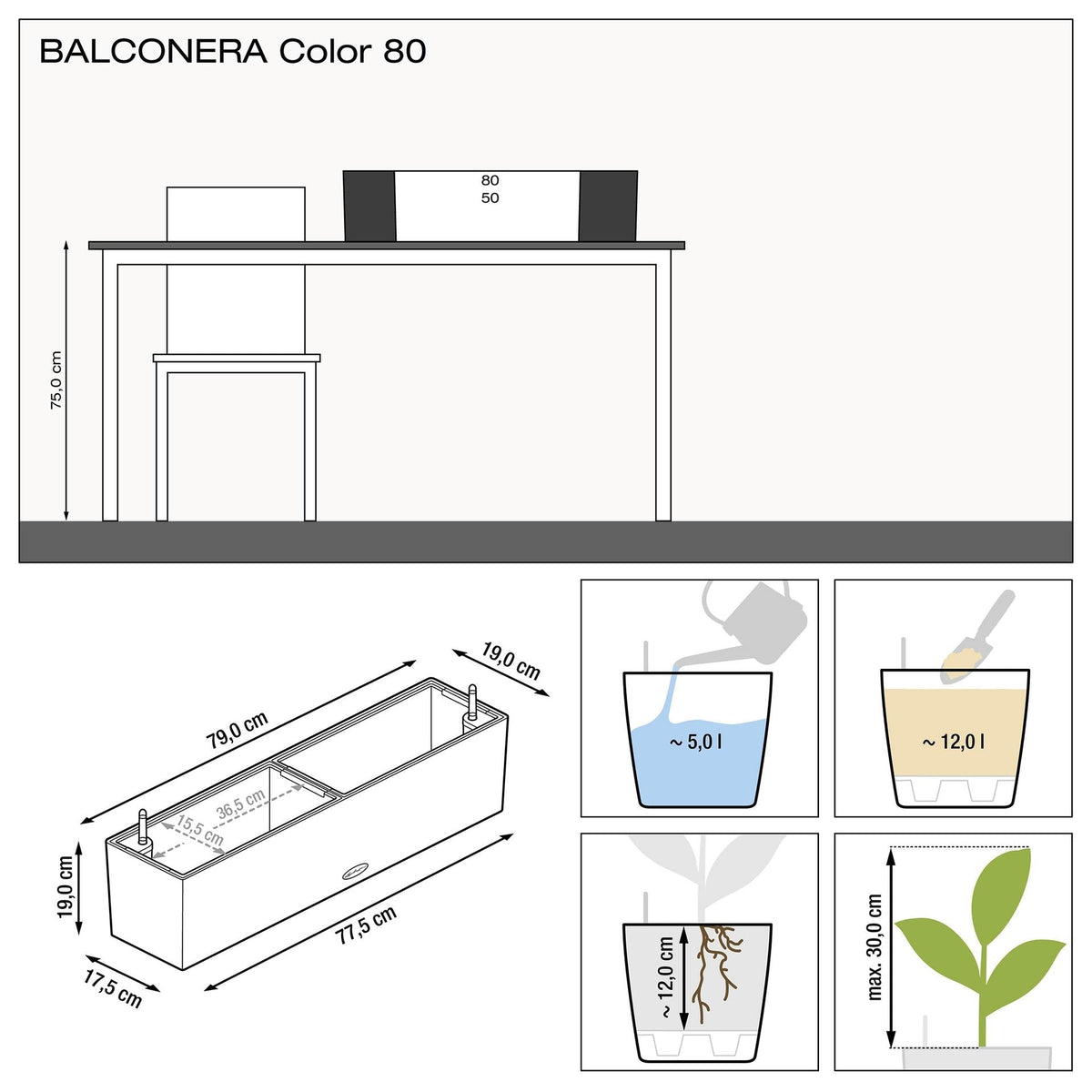 Lechuza BALCONERA Color 80 Self-Watering Plastic Planter Box