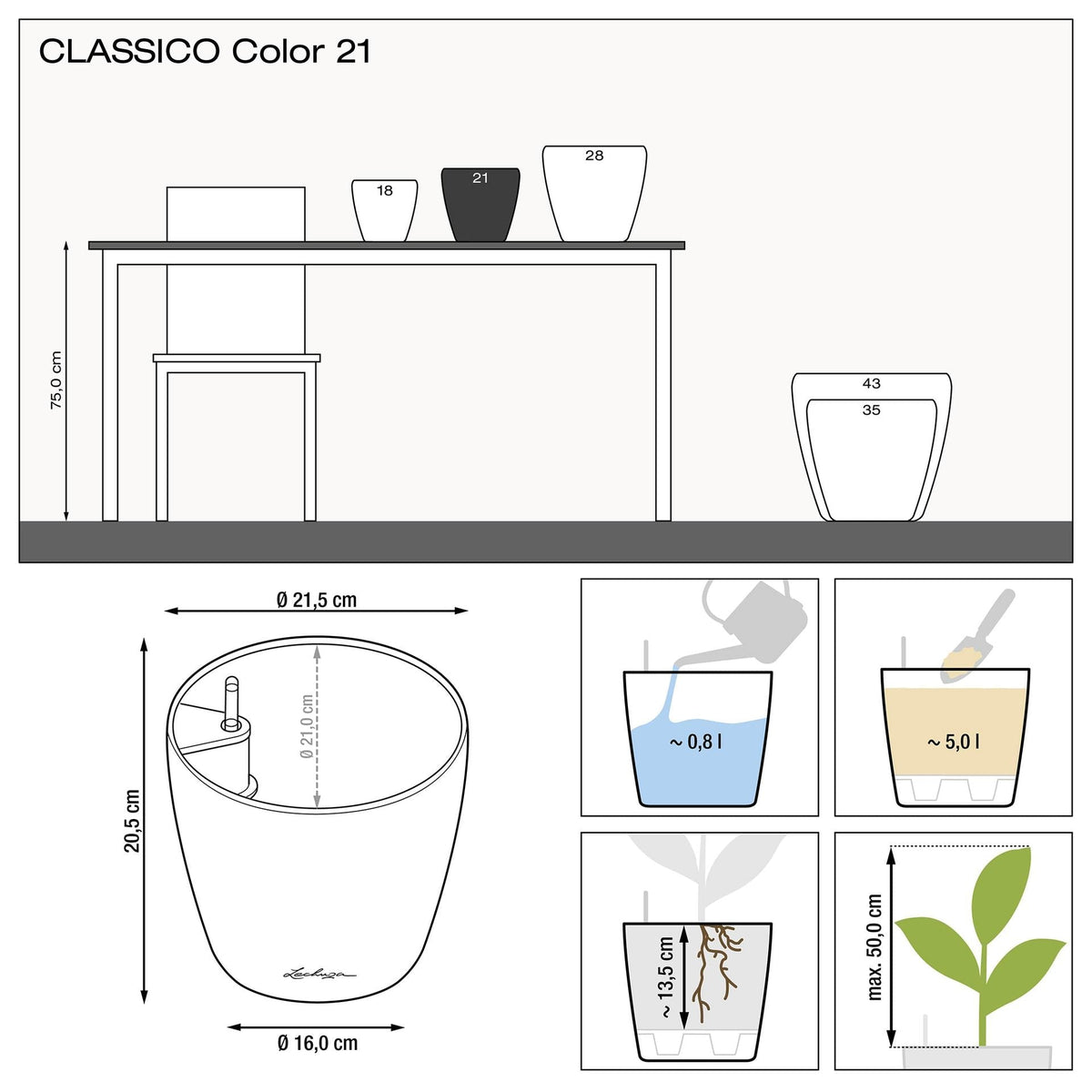 Lechuza Self-Watering Pot - CLASSICO Color 21