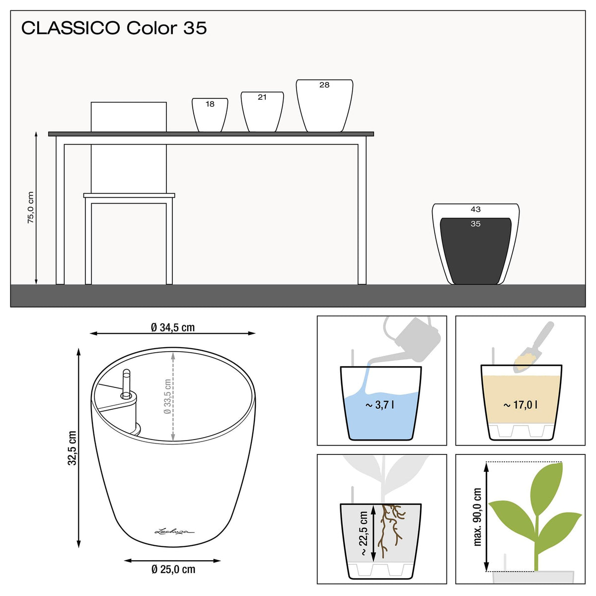 Lechuza Self-Watering Pot - CLASSICO Color 35