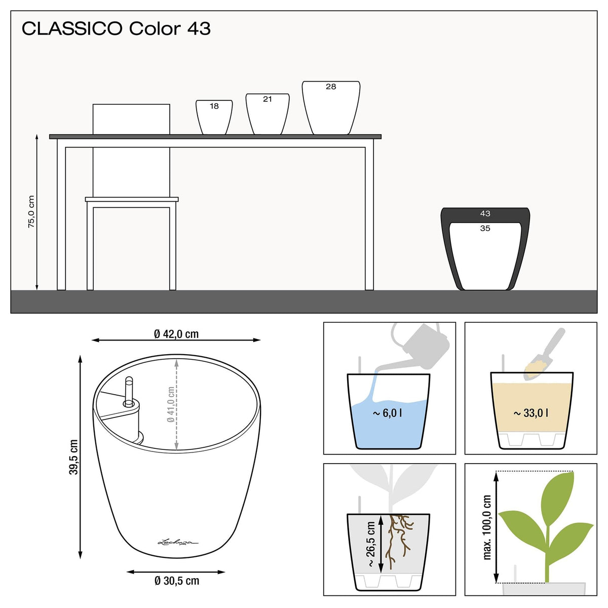 Lechuza Self-Watering Pot - CLASSICO Color 43