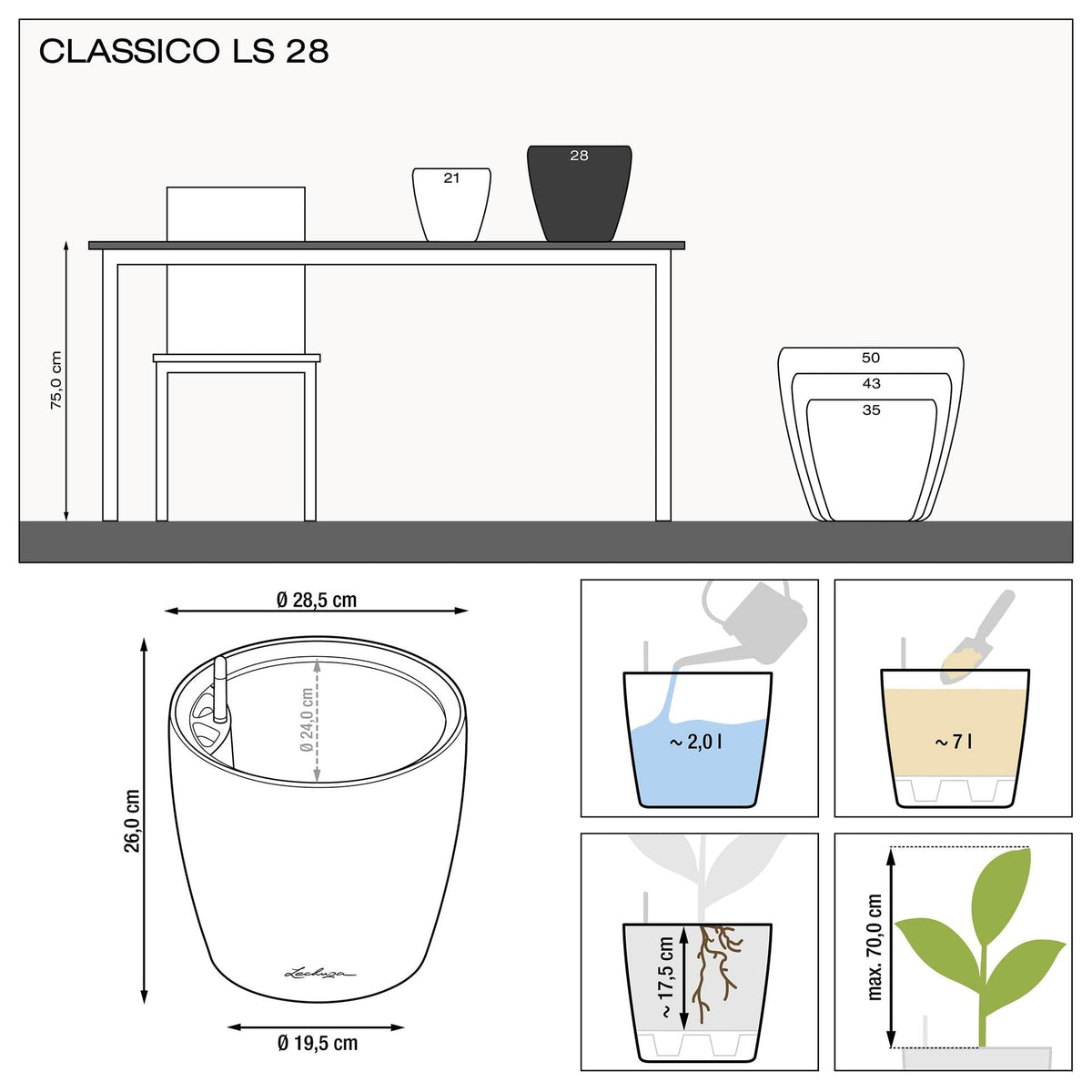 Lechuza CLASSICO LS 28 PREMIUM Self-Watering Pot