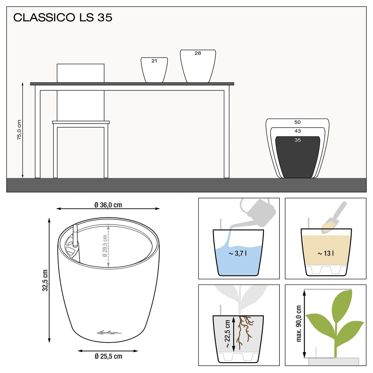 Lechuza CLASSICO LS 35 PREMIUM Self-Watering Pot