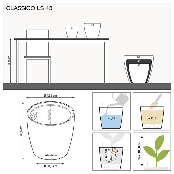 Lechuza Self-Watering Pot - CLASSICO LS 43 Premium