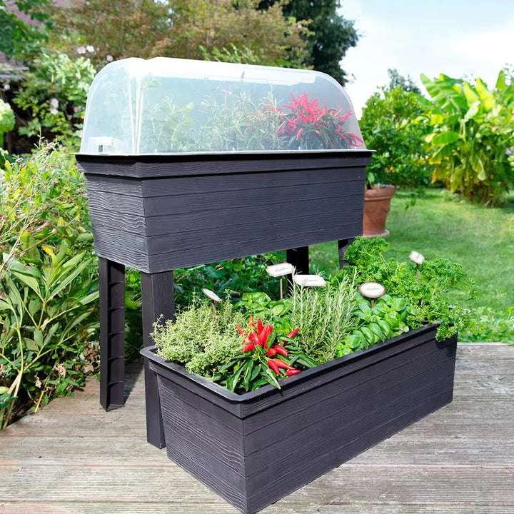 URBAN Plastic Raised Garden Planter & Cloche Cover 870H x 750W x 370D - Brown