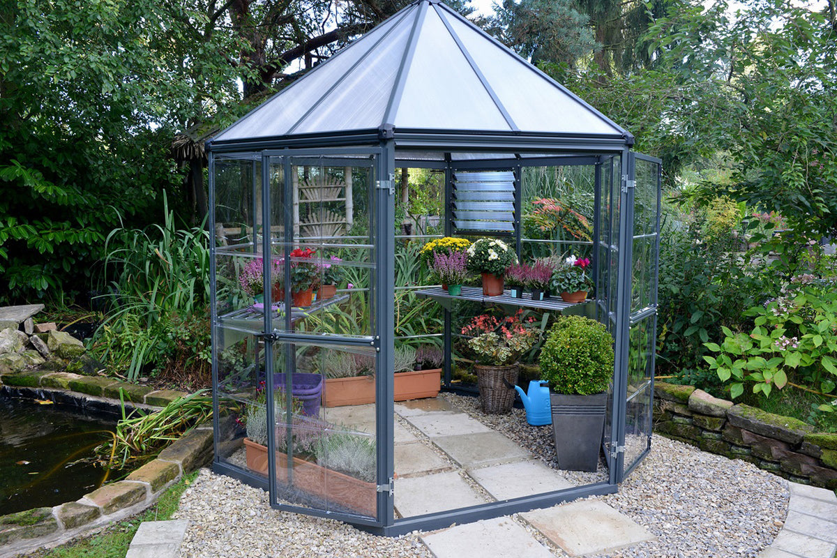 Maze Oasis Hex Polycarbonate Greenhouse 8' Grey (2.5m x 2.2m)