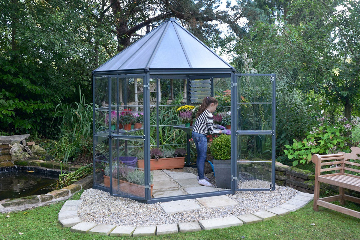 Maze Oasis Hex Polycarbonate Greenhouse 8' Grey (2.5m x 2.2m)